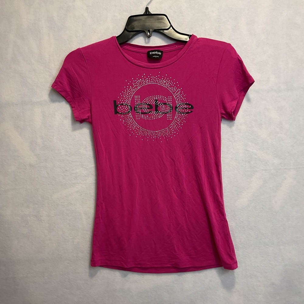 Bebe Y2K Vintage Tee Shirt Studded Hot Pink Scoop Neck Small vintage
